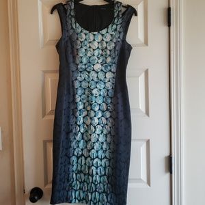 Karen Millen navy and blue circle print dress sz 8